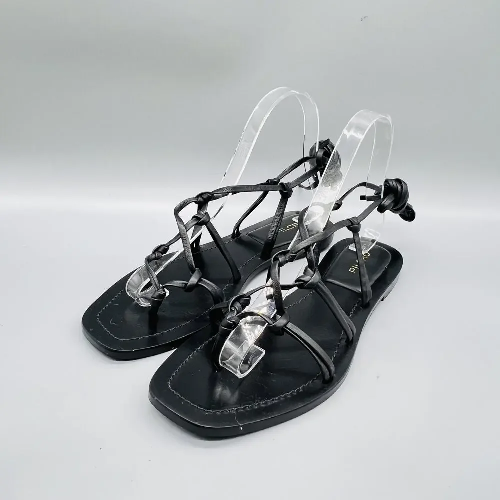 Pilcro Anthropologie Sandals Women 7 Black Leather Lace Up Ankle Wrap Gladiator